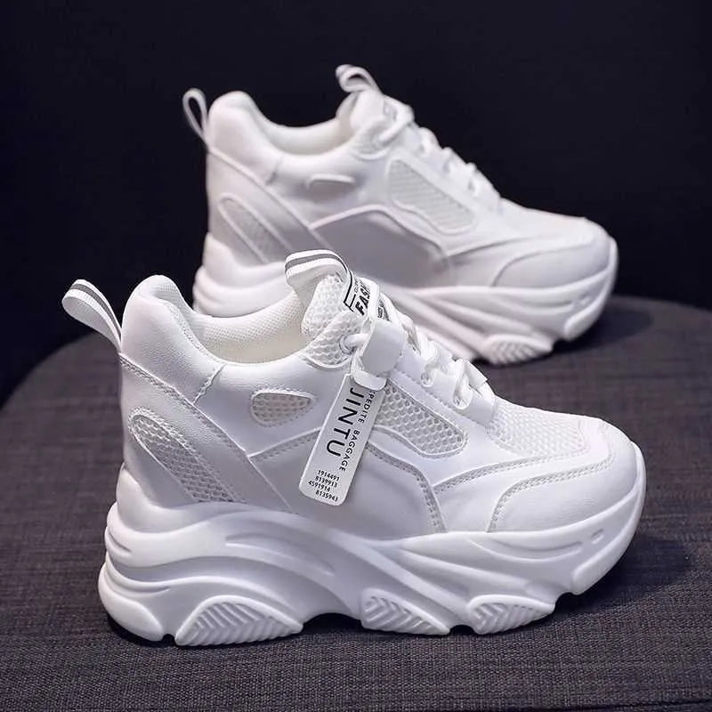 Women's black mesh platform casual shoes with hollow-out design and toe holder, showing TPR sole and optional lining