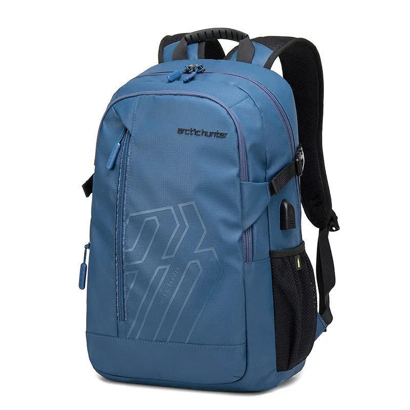 Casual plaid polyester backpack for an 18-inch laptop with an adjustable curved shoulder strap