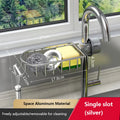Kitchen faucet rack drain basket in silver, no drilling space aluminium storage