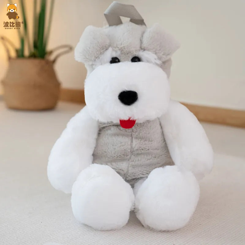 Light gray Schnauzer plush backpack with polyester lining, 45x22x20cm, ultra-light 0.34kg, for off-campus training