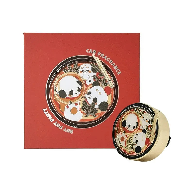 Panda hot pot shaped car air freshener diffuser decoration with removable scent tablets.