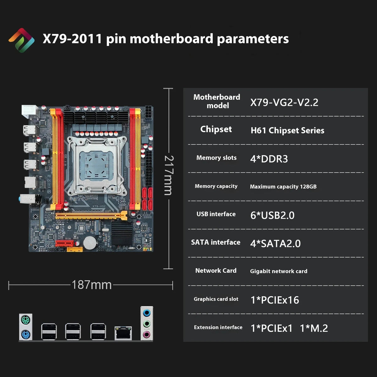 Desktop Motherboard LGA 2011 Socket DDR3 Four-Slot MicroATX Board Supports 128GB RAM M.2 SATA 6 USB Ports New Computer Motherboard Plastic Build