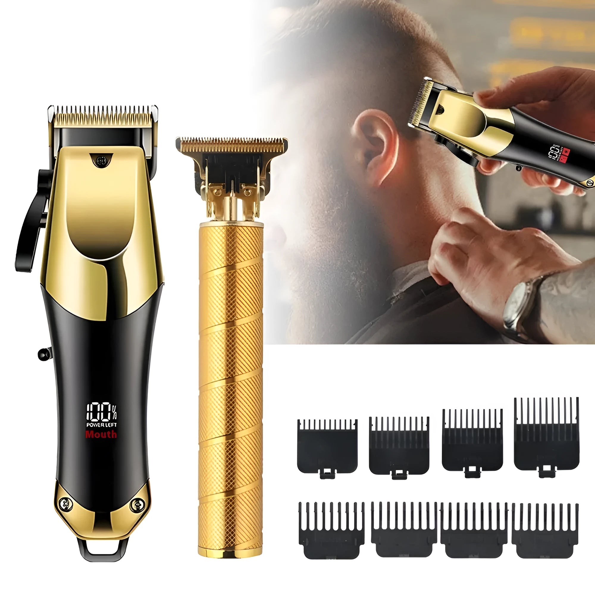 Gold spiral professional hair clipper suit with rechargeable brushless motor and shaver