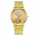 Simple ladies quartz watch with stainless steel strap, 40mm black dial, and mineral glass mirror on neutral background