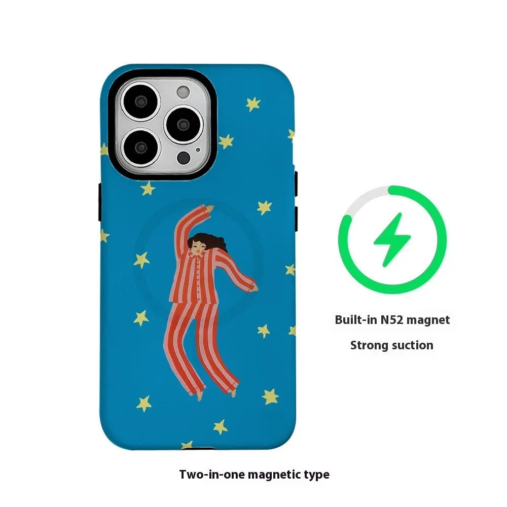 Blue Feilin magnetic phone case with funny cartoon illustration for iPhone models 11 through 16