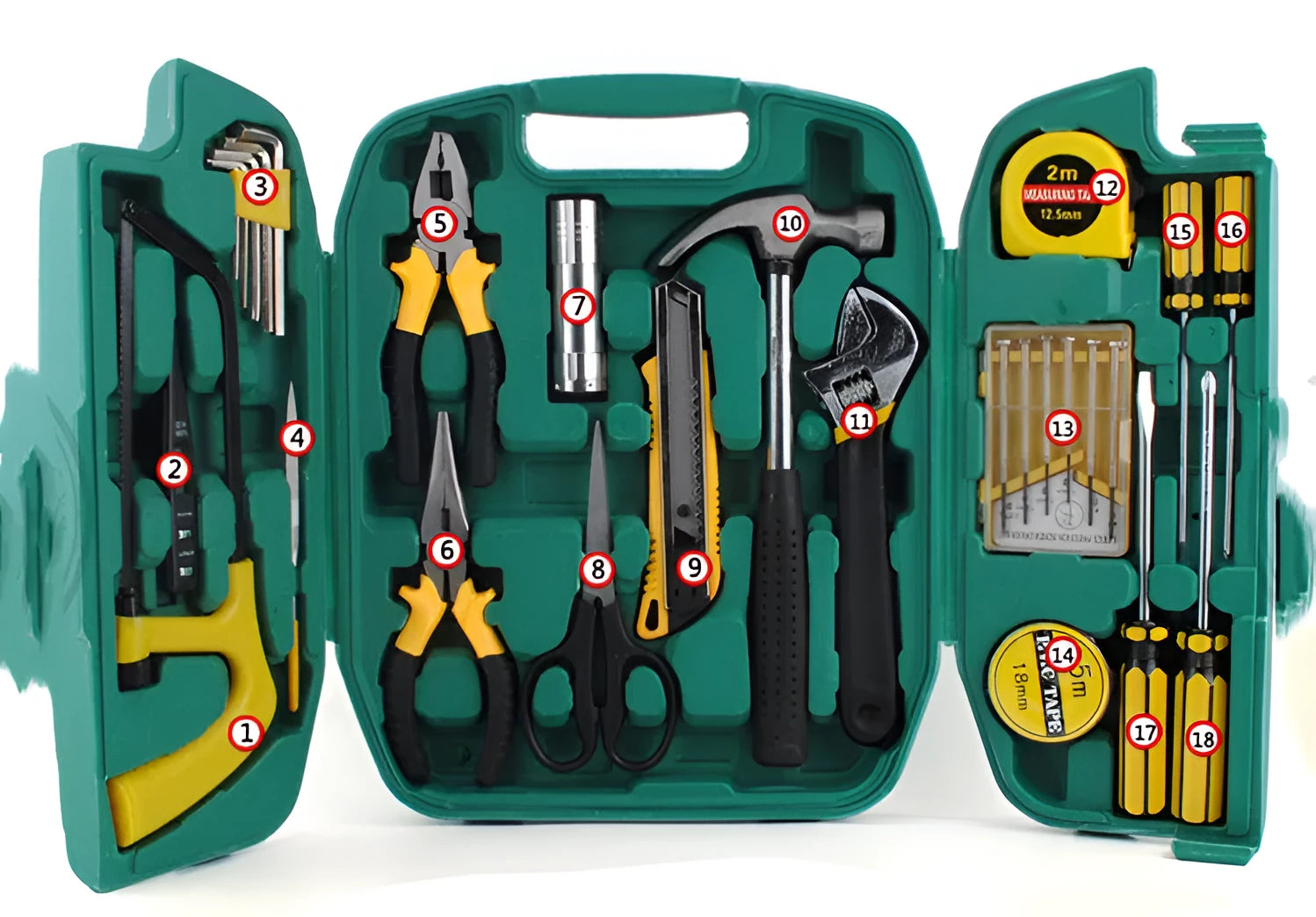 27-piece car emergency tool kit in case with malleable iron tools for vehicle and home maintenance