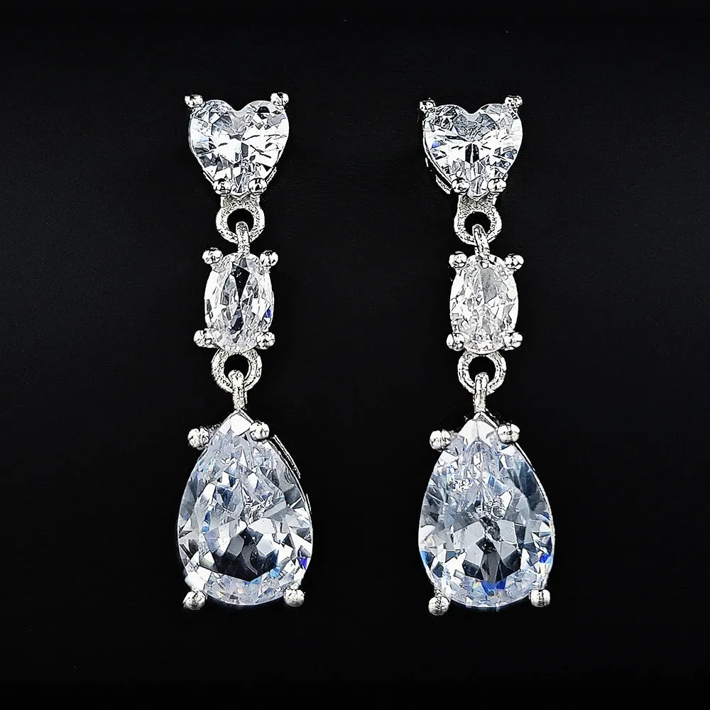 Copper geometric oval zircon drop earrings for women in four colours