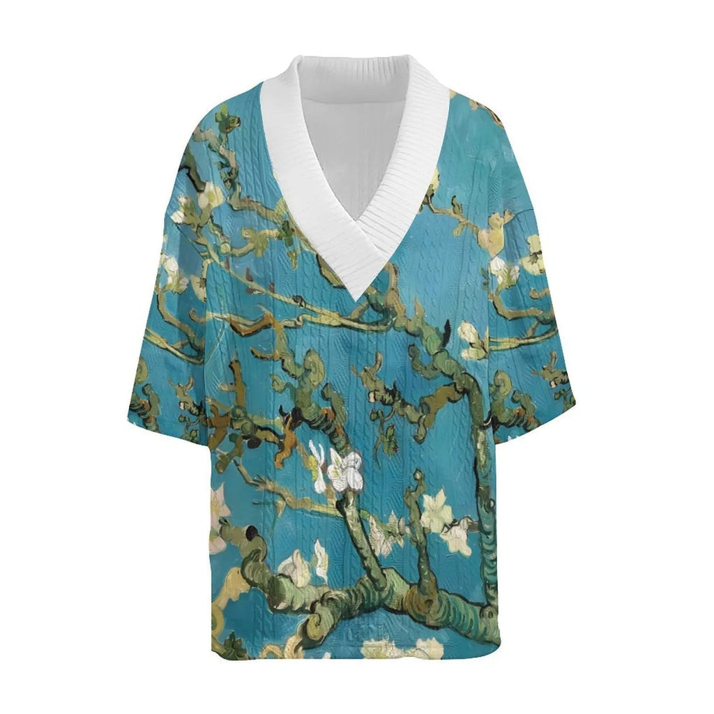 Men's peacock blue 3D printed casual suit with knitted shorts and T-shirt.