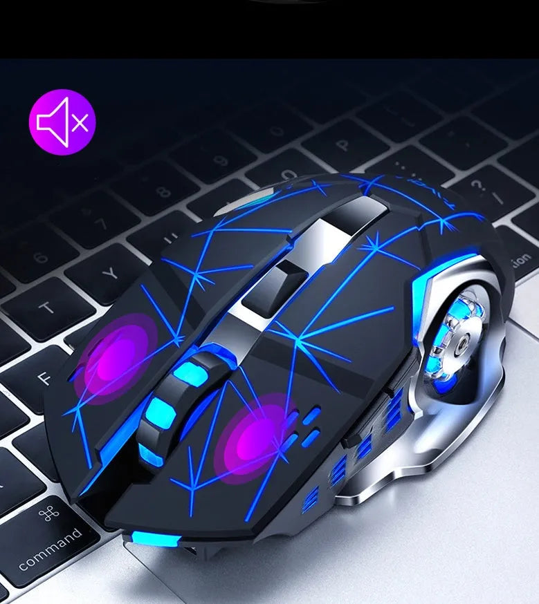 Black and white wireless computer mouse with 2400dpi resolution and mute buttons