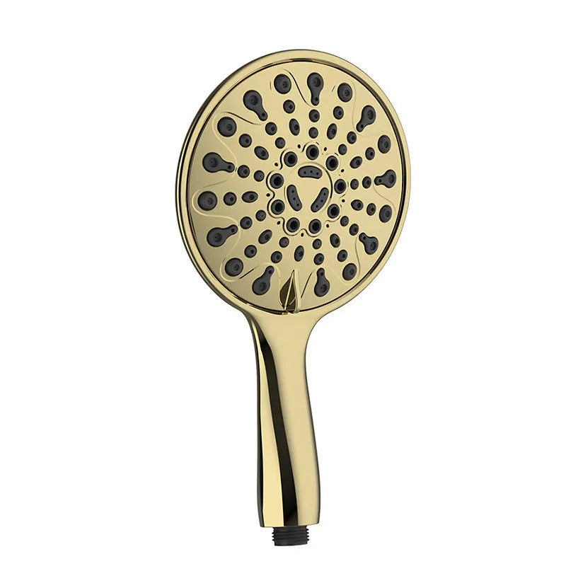Chrome handheld shower head with six function buttons on a 6-inch ABS plastic body.