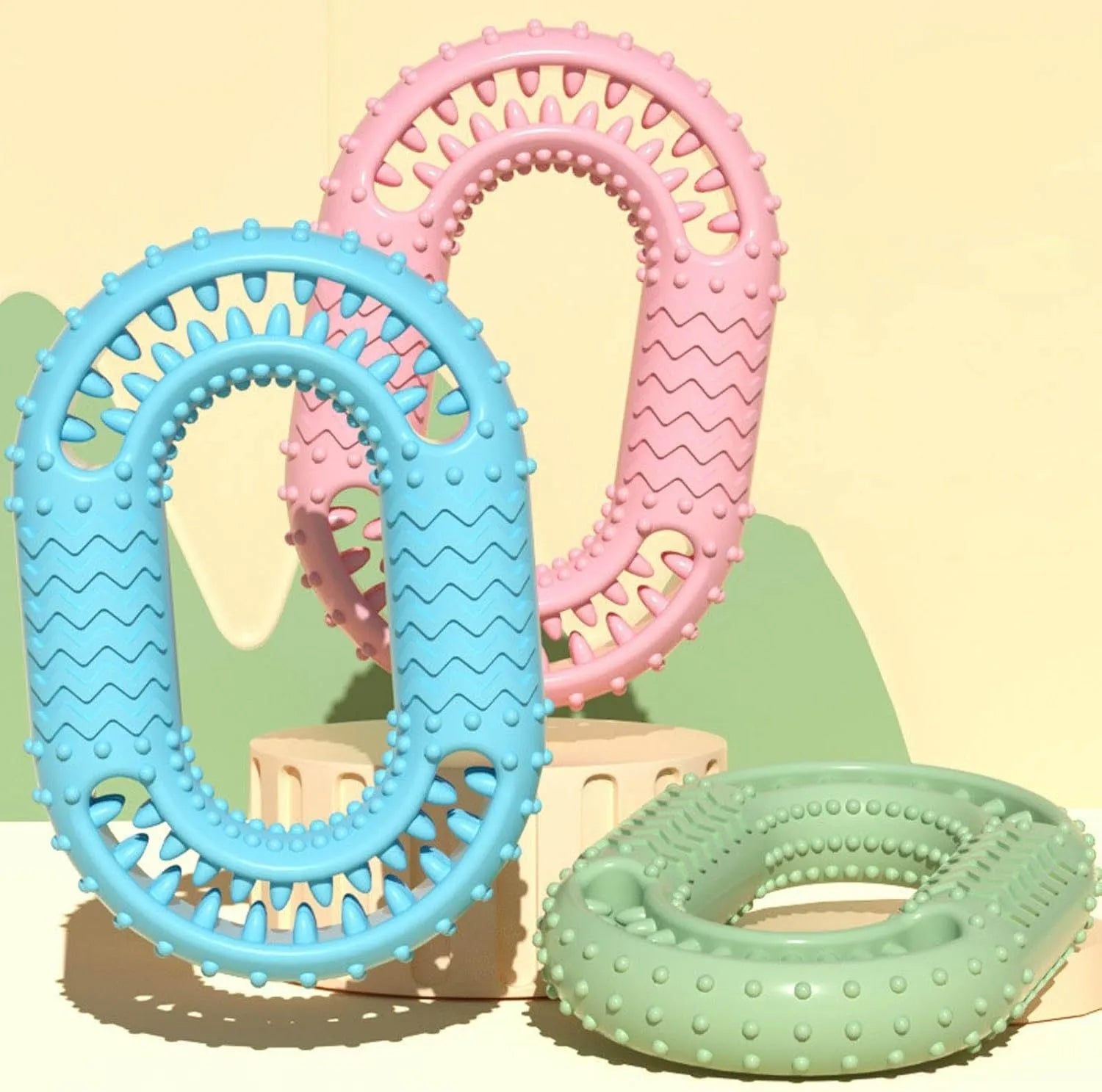 Blue O-ring shaped dog chewing toy for aggressive chewers and dental health
