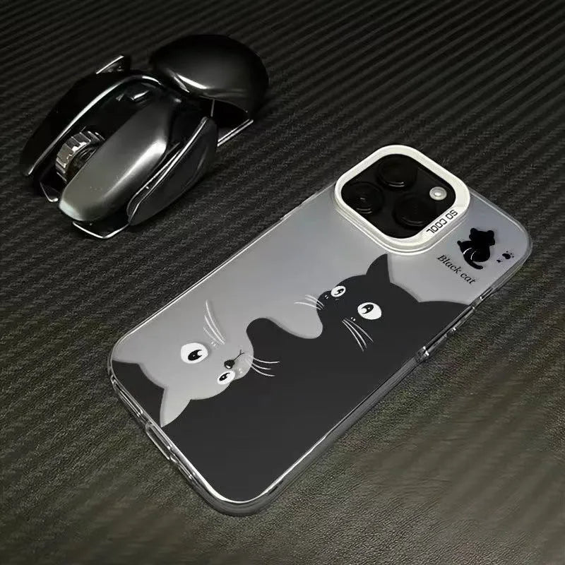 Black cat hard shell PC phone case in classic black for Apple iPhone