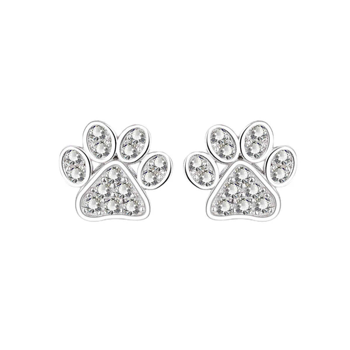 Pair of 925 sterling silver cat's paw stud earrings with full diamond zircon stone setting in silver
