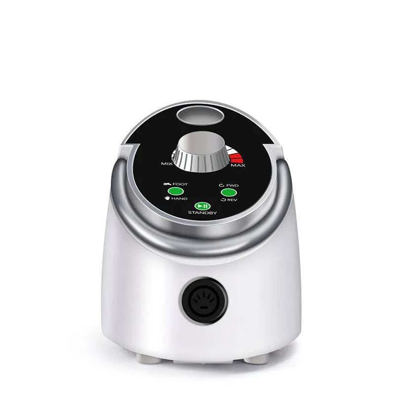 White electric nail polishing machine, 60W, 0 to 35000RPM infinitely variable speed, forward and reverse rotation, with touch button and speed display.