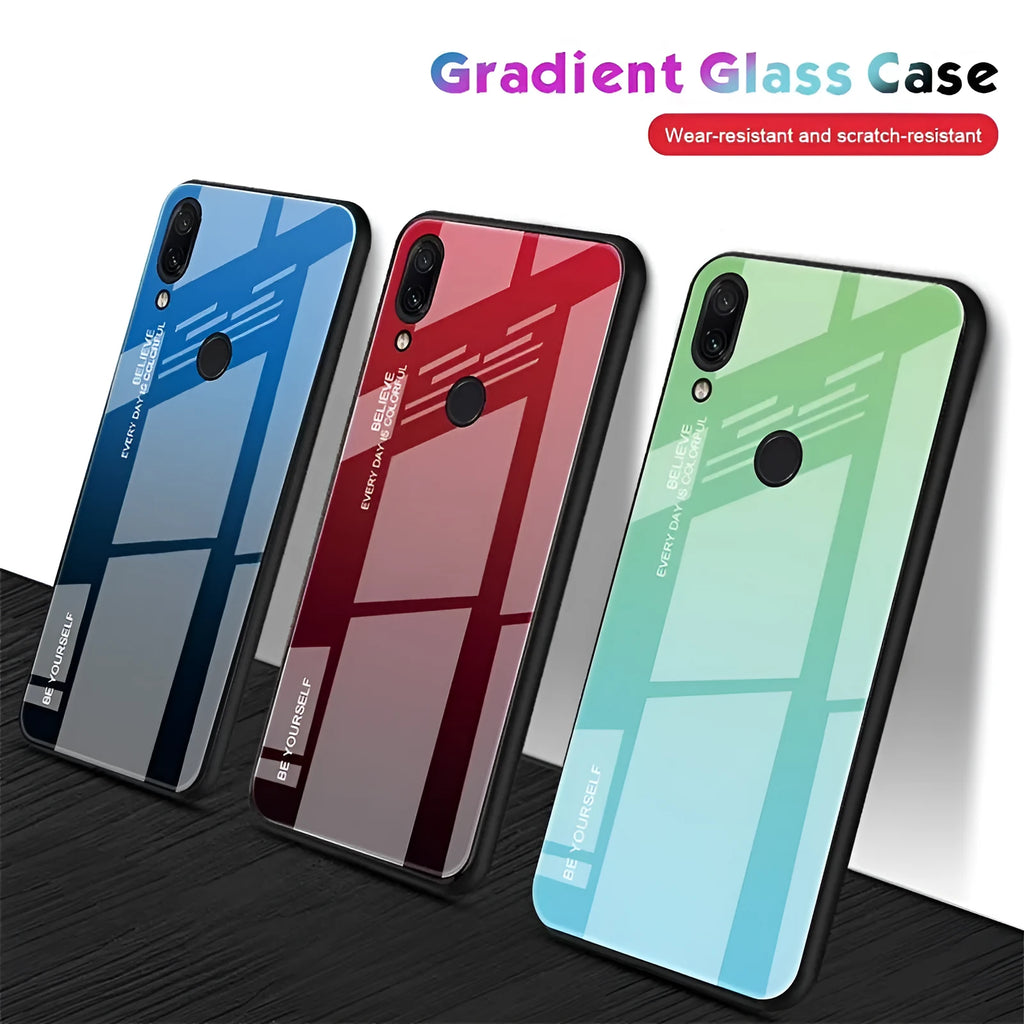 Gradient colour phone case for Redmi smartphones with tempered glass back and TPU frame