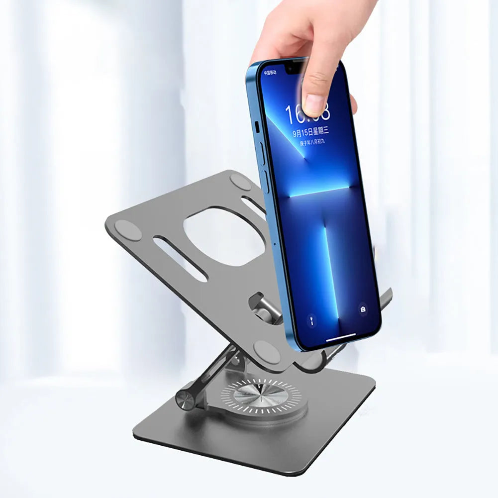 Rotating aluminium tablet stand with adjustable height in silver or black colour options