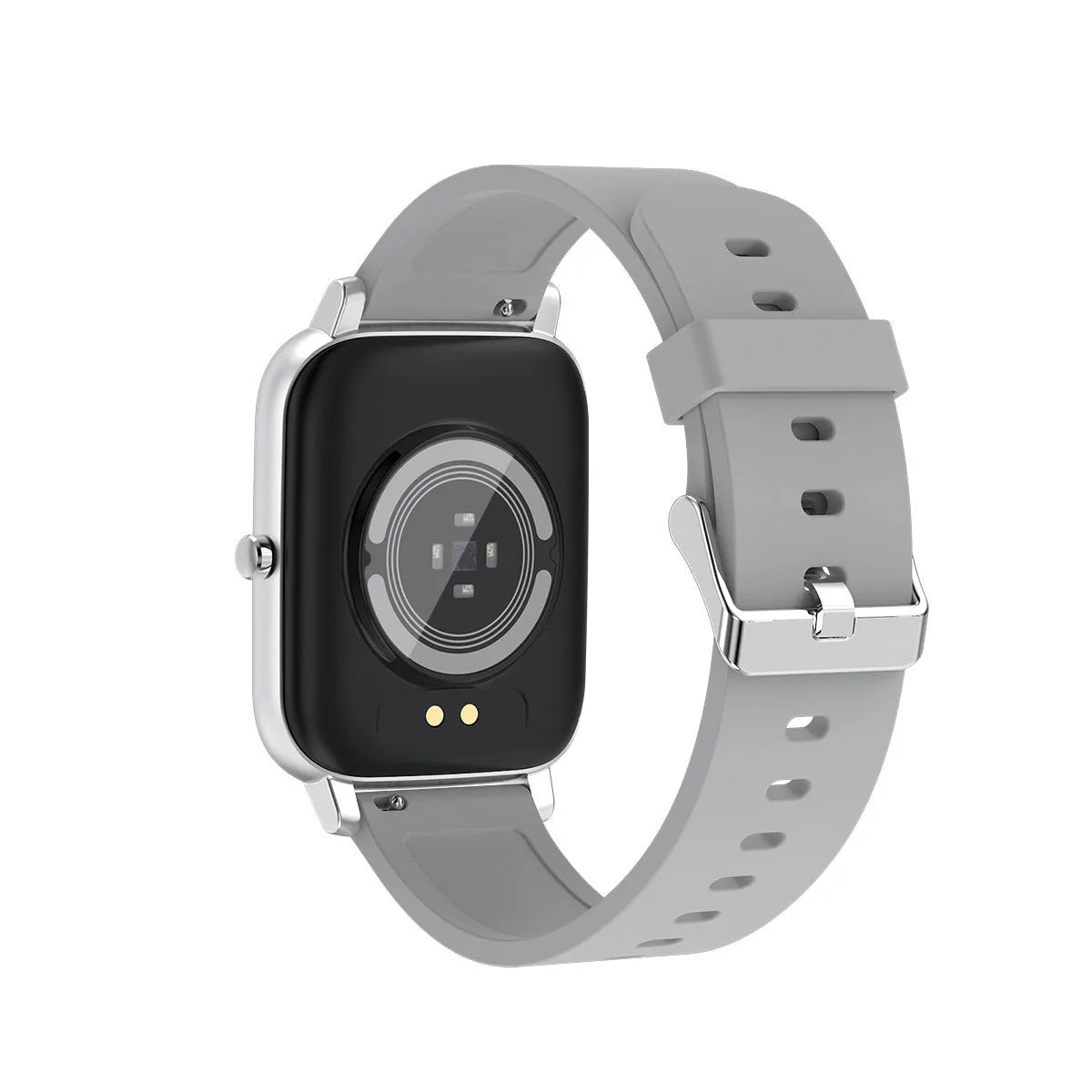 H80 black smartwatch on wrist showing heart rate and time on its 1.69-inch spherical glass screen.