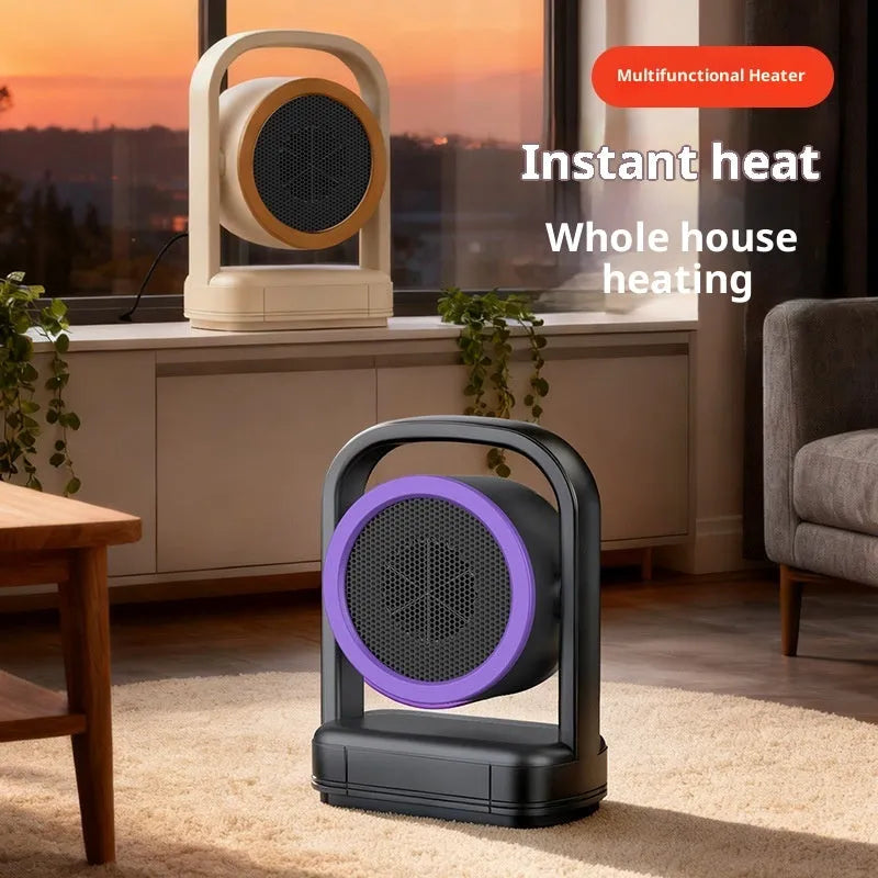 Household desk quick heating warm air blower in beige with shaking head and two fan speed modes