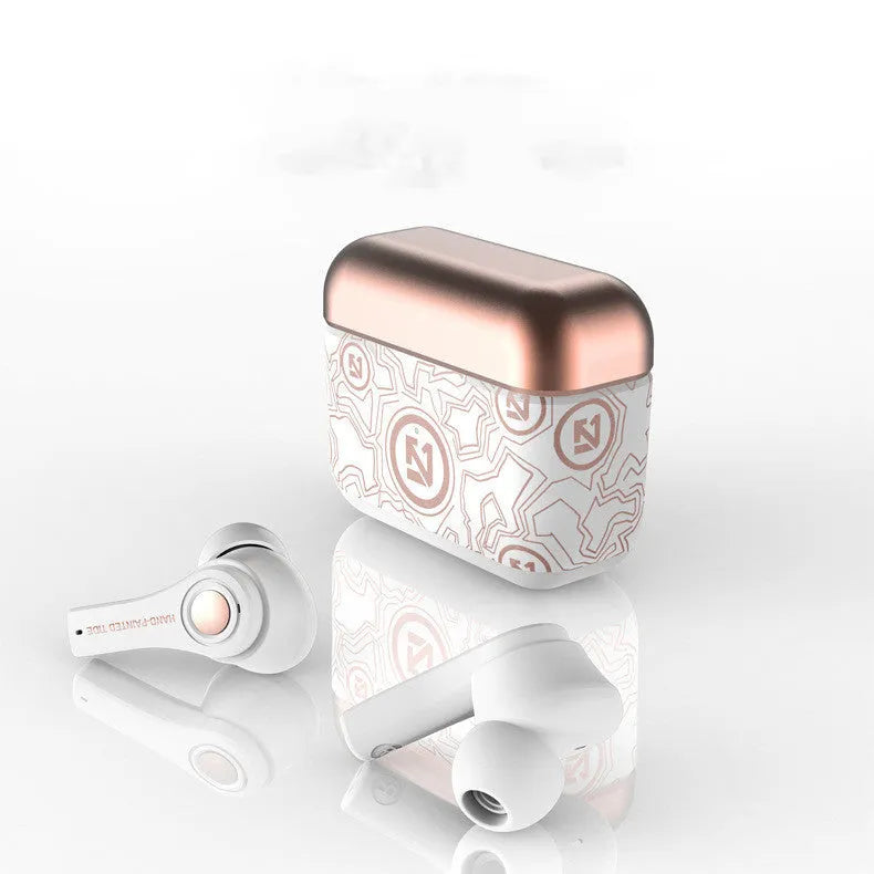 Black and white TWS wireless in-ear headphones with touch controls and a Type-C charging case.