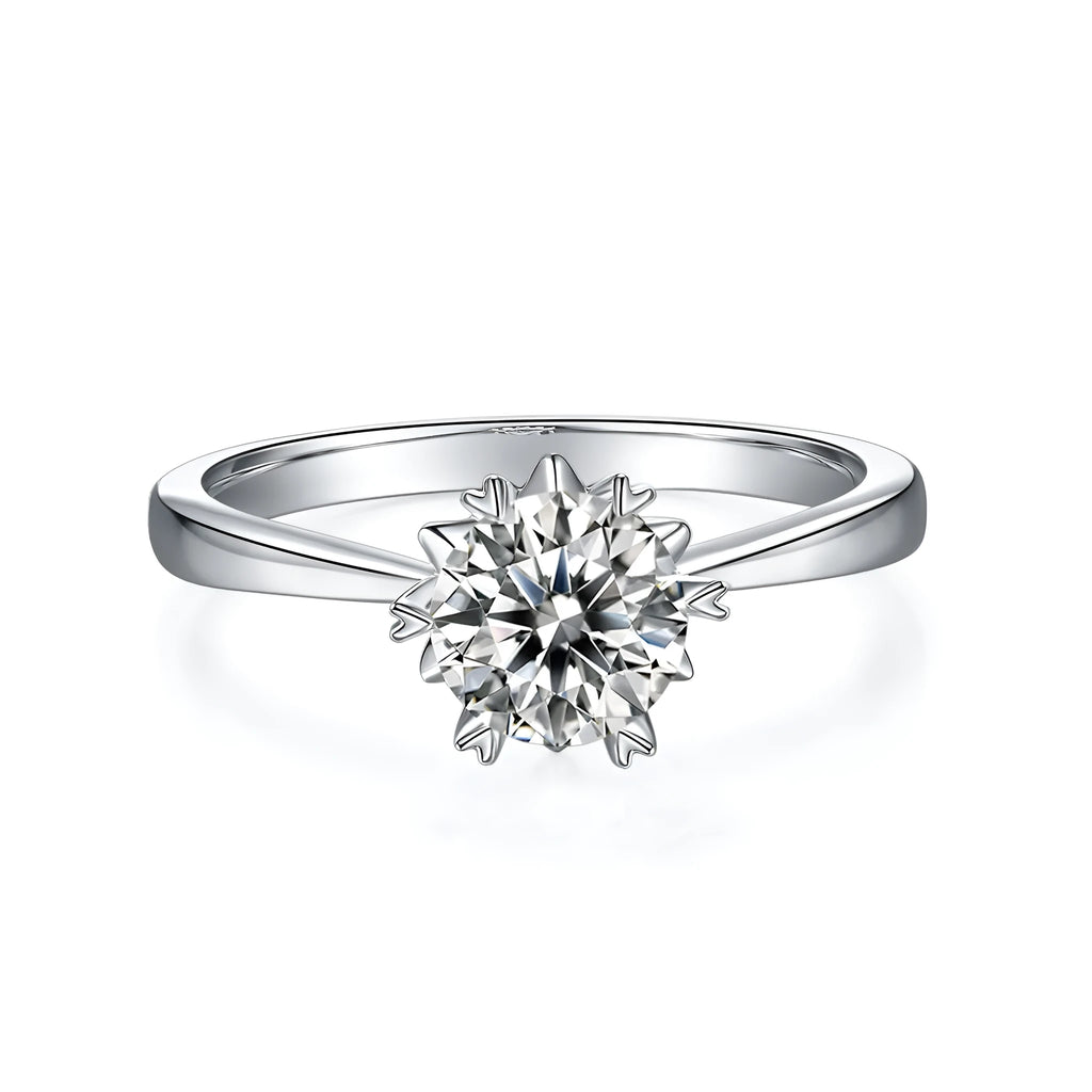 1 carat moissanite wedding ring set in S925 silver with platinum plating, sizes 5 to 9, with gift box