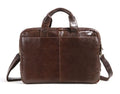Brown leather business briefcase with pattern finish, 18-inch size for laptops and documents