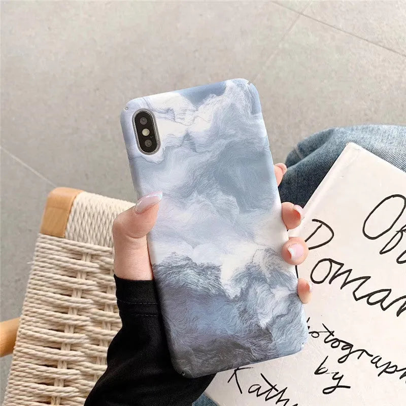 Blue wave pattern polycarbonate hard case for iPhone, back cover view