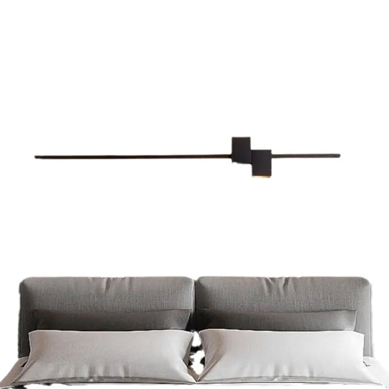 Minimalist black line wall lamp 60cm length mounted on bedroom wall
