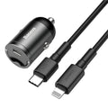 Baseus electro-optical grey 30W single USB car charger with 1 metre cable.