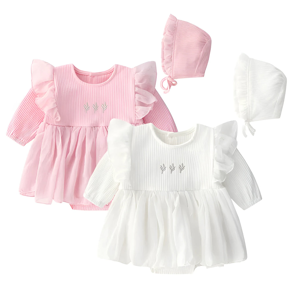 Baby princess fluffy cotton dress in pink, red or white colours for newborn infant celebrations