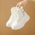 Pair of fleece-lined high-top windproof boots in khaki with PU upper and thick PVC sole, sizes 35-40