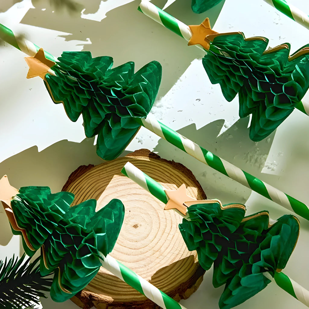 Honeycomb Christmas tree paper straws, straight pipe, 197mm, 50 pieces per pack