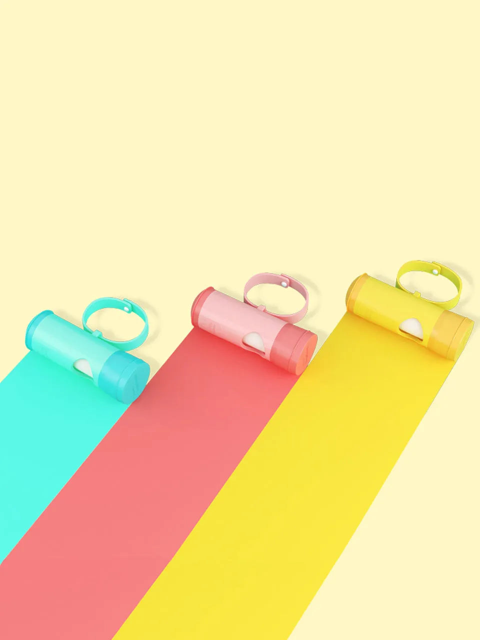 Portable pet toilet dispenser with 120 poop bags, silicone tape, 43g tank, 43mm x 47mm x 121mm, pink yellow or green