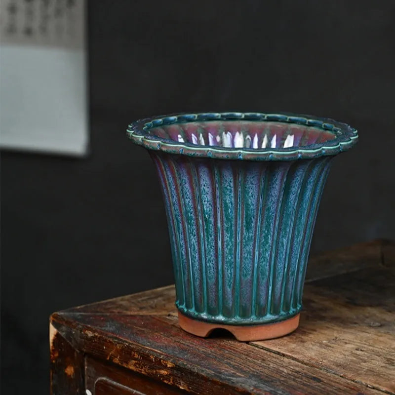 Limited Edition Jun Porcelain Colourful Glaze Spring Cymbidium Faberi Lotus Petal Orchid Ceramic Pot