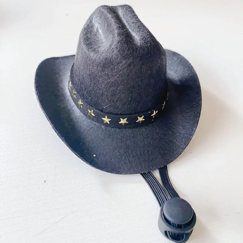 British cat cowboy hat in non woven fabric with ribbon details for small to medium cats