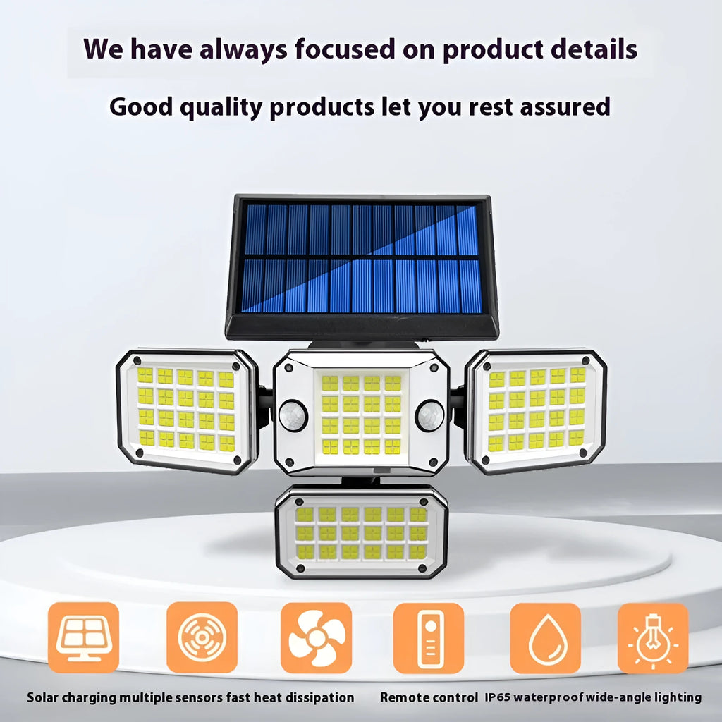 Solar-powered outdoor wall light with motion sensor in black ABS housing.