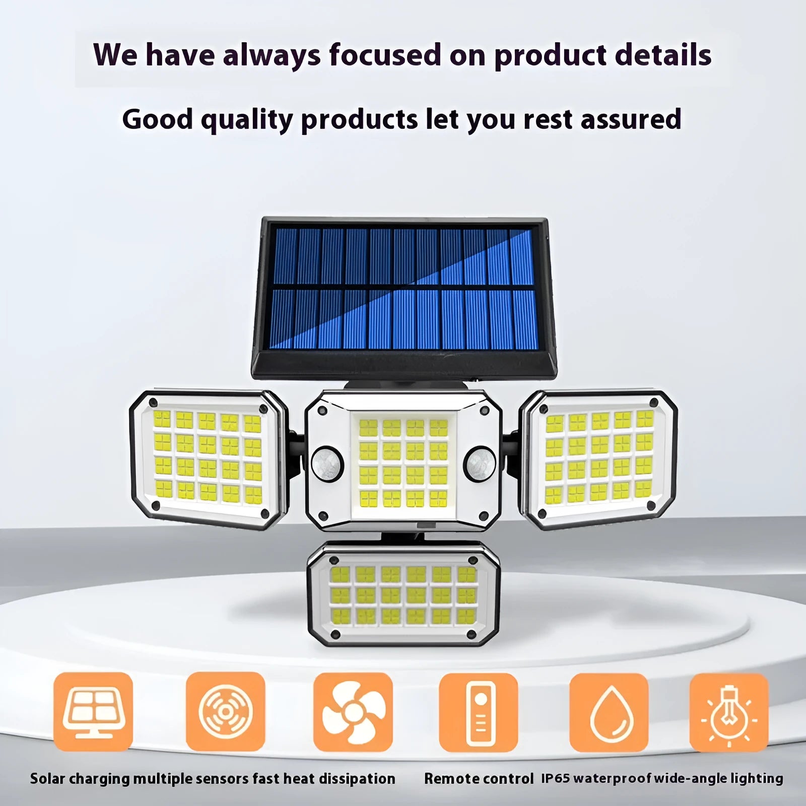 Solar-powered outdoor wall light with motion sensor in black ABS housing.