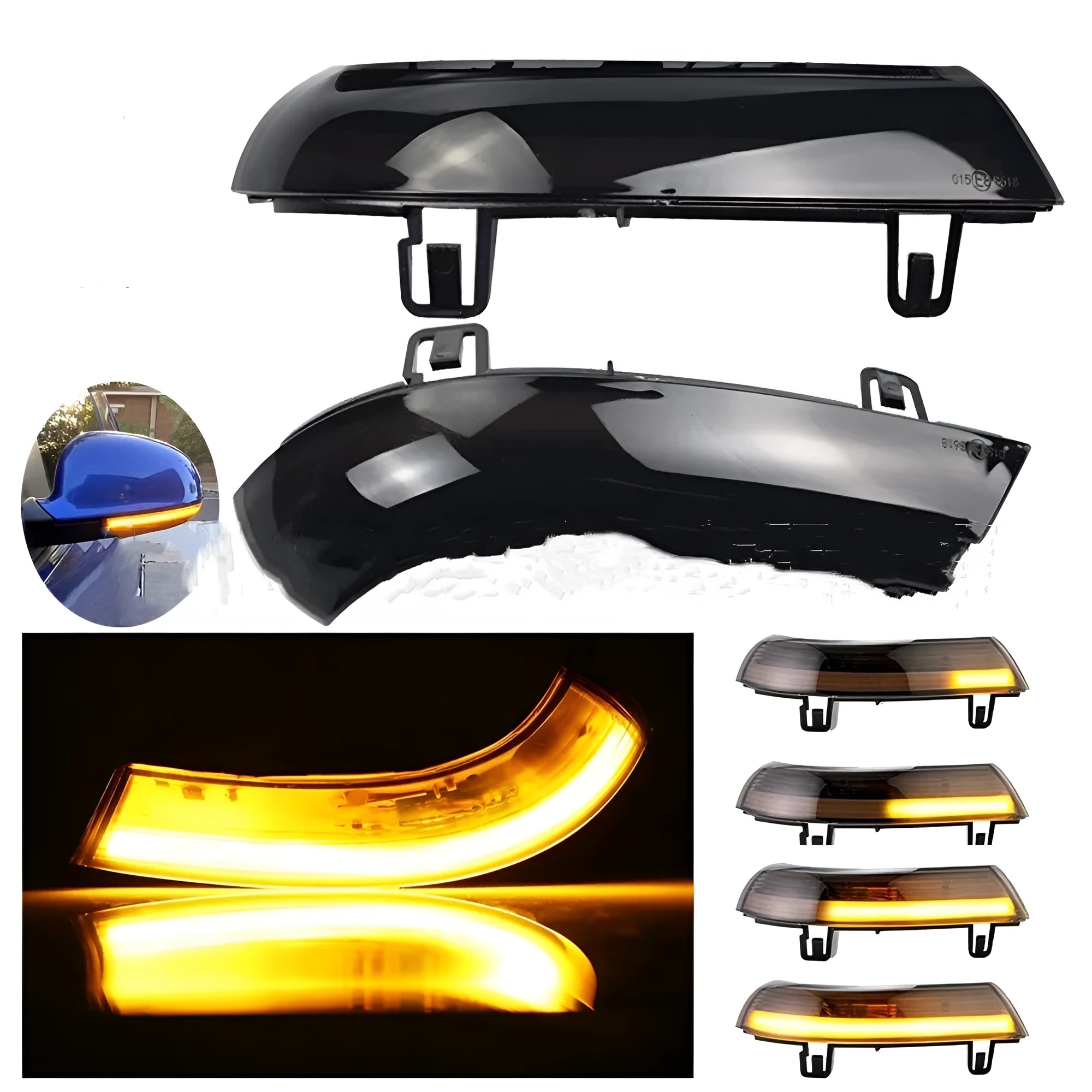 Volkswagen Golf MK5 dynamic running water LED indicator light in yellow and blue/yellow options.