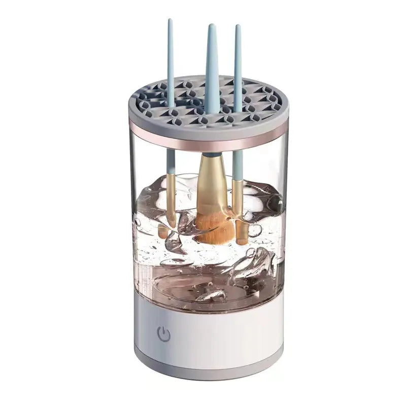 Grey and white electric makeup brush cleaning device with USB charging port