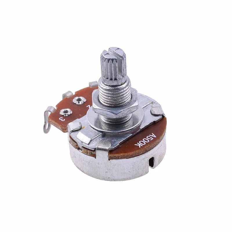 A single silver metal potentiometer knob for an electric guitar's tone or volume control.