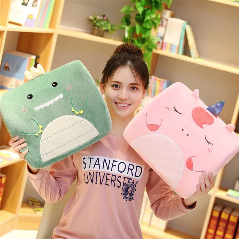 Cartoon memory foam seat back cushion with removable cover, shown in Pink Unicorn design.