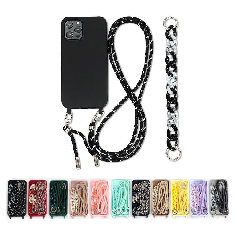 Grey lanyard TPU phone case back cover for iPhone and Samsung Galaxy models
