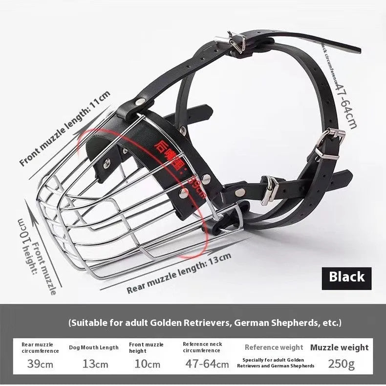 Black metal dog muzzle for golden retrievers and German shepherds