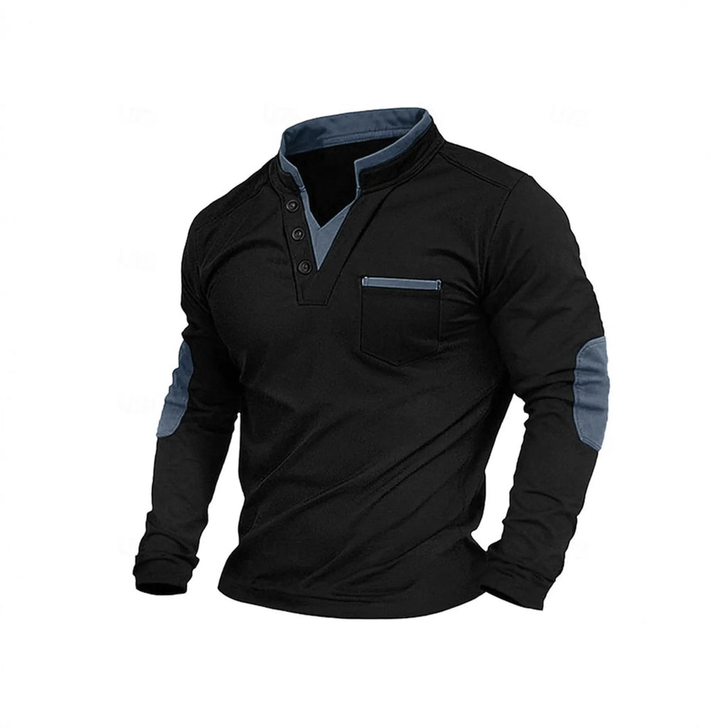 Men's stand collar long-sleeved sweater pullover solid colour polyester blend straight fit