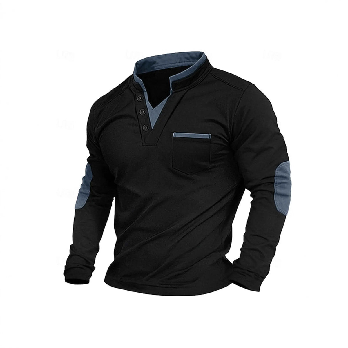 Men's stand collar long-sleeved sweater pullover solid colour polyester blend straight fit