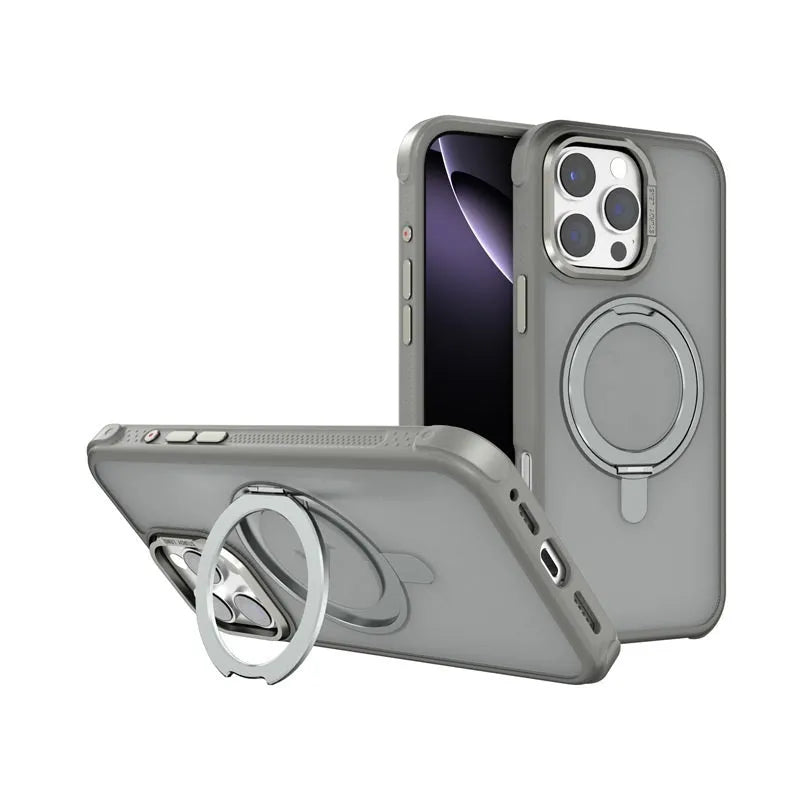 Magnetic suction frosted phone case for iPhone 16 series with bracket, TPU PC metal, seven colours