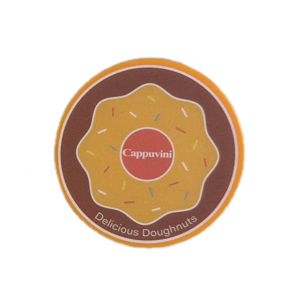 Mini donut eye shadow palette with three pink and brown shades in a thin compact