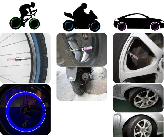Stainless steel wheel valve light for bike motorcycle car – battery included – pink blue green