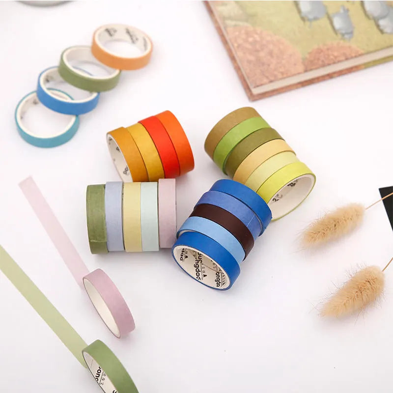 Six rolls of solid colour decorative tape with 24 solar term designs for manual ledger and album use
