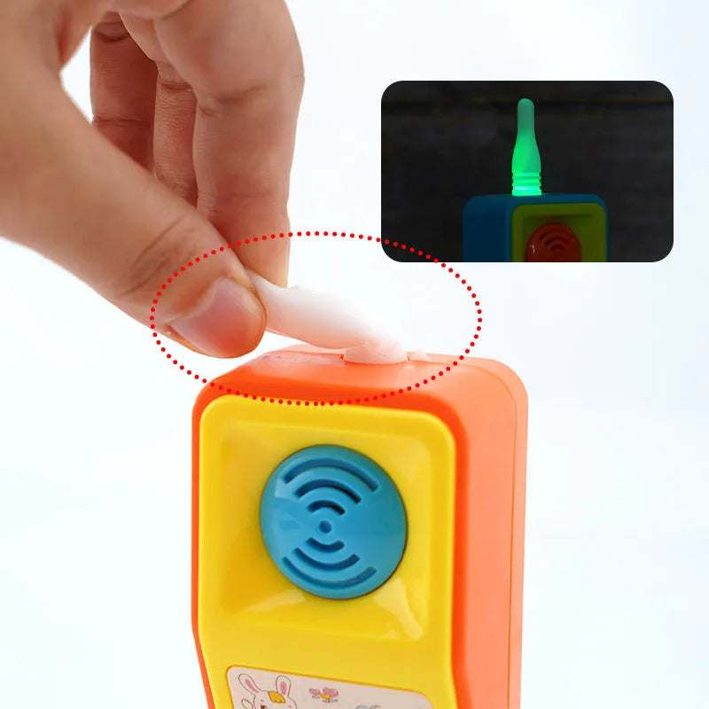 Children's battery-powered cartoon animal toy with sound and light functions for educational play.