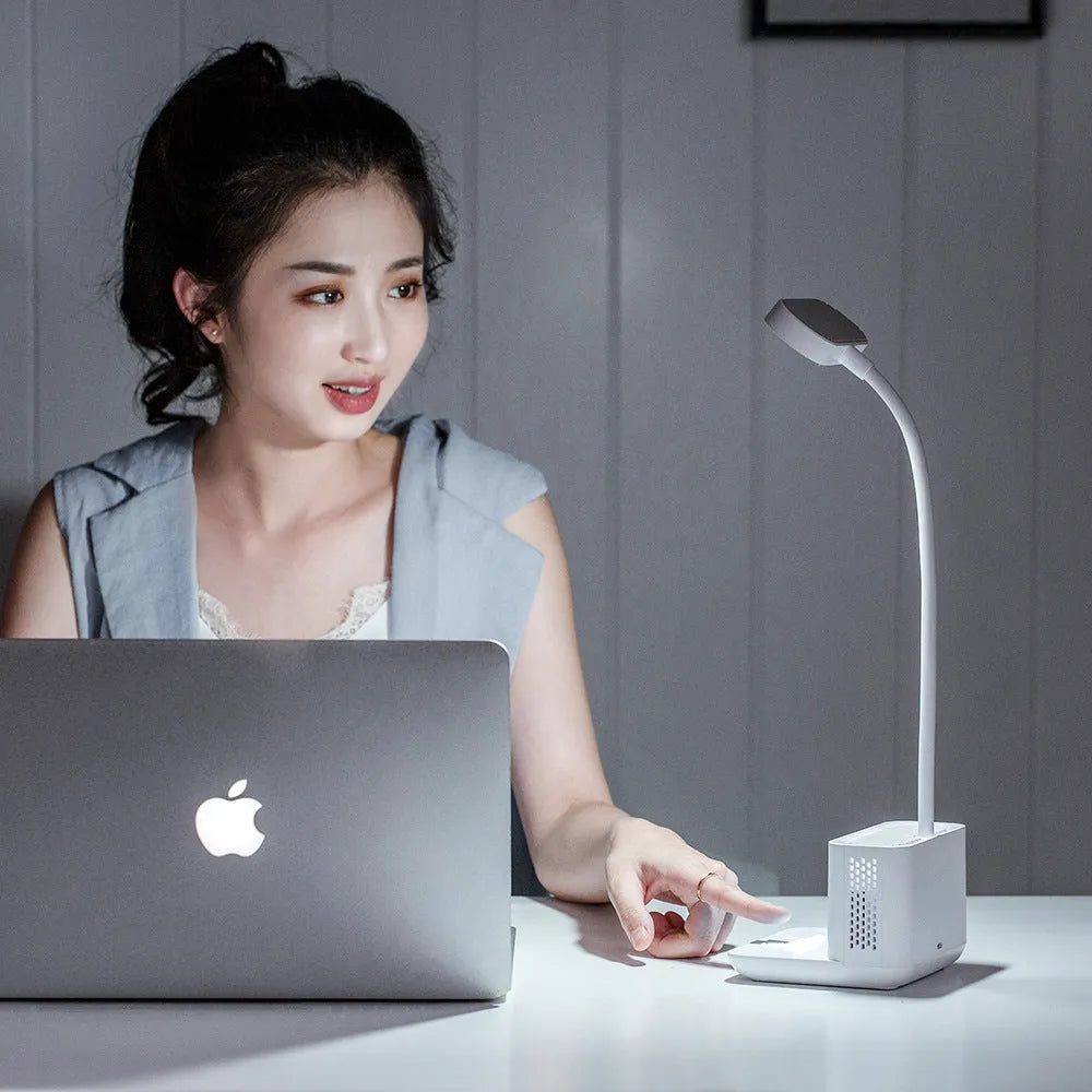 Negative ion air purifier desk lamp with LED lighting in white colour